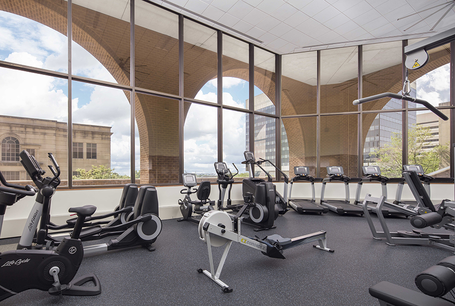 Fitness center with weight lifting equipment and cardio machines